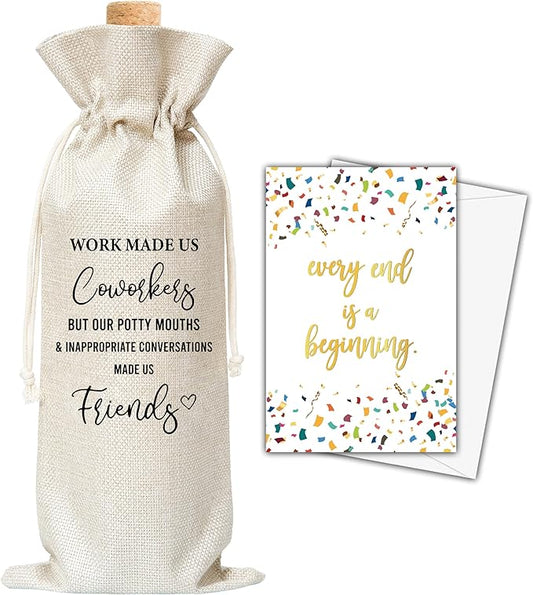 Office Gifts Wine Bag & Card, Going Away Wine Bag Gifts For Women Men Colleagues, Thank You Appreciation Gifts For Coworkers, Work Made Us Friends Wine Bag For Christmas Retirement Party -51