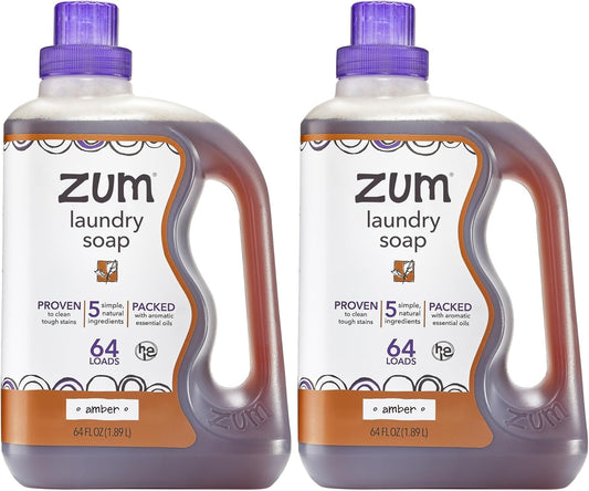 Indigo Wild Zum Clean Laundry Soap - Plant-Based Liquid Laundry Soap - Contains Baking Soda, Essential Oils & Saponified Coconut Oil - Amber - 64 fl oz (2 Pack)
