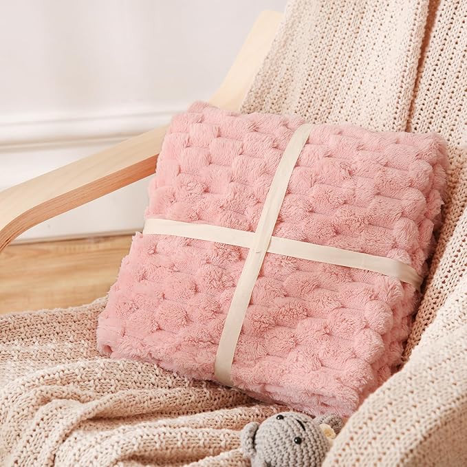 HOMRITAR Baby Blanket for Girls Fleece Fluffy Fuzzy Blanket for Toddler Bed 3D Imitation Turtle Shell Jacquard Bed Blankets, Soft Cozy Warm Receiving Blanket (30 x 40 Inch, Pink)