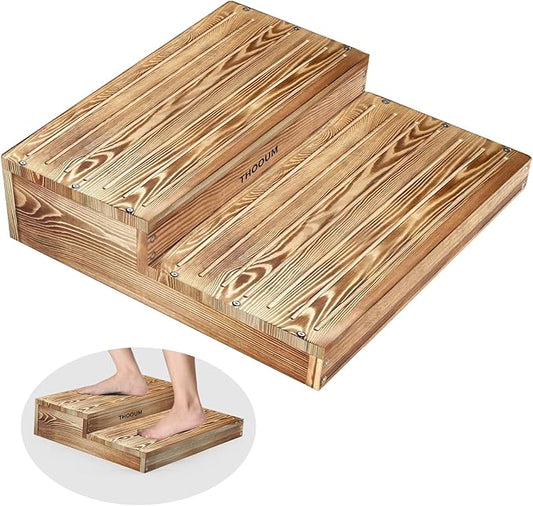 Wooden 2 Step Stool for High Beds, Moderate & Applicable 2-Step Stools for Seniors, Solid Wood steppingStool, Built-in Handle for Easy Carrying, 25.6" W