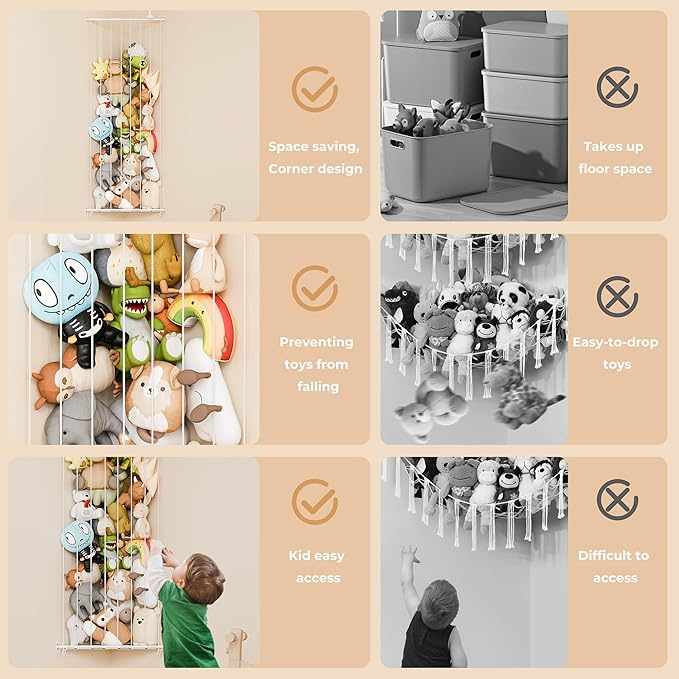 GRANNY SAYS Stuffed Animal Storage, Corner Stuffed Animal Holder for Toy Storage, Large Adjustable Length Stuff Animal Organizer, Kids Toy Shelf Organizer for Bedroom Nursery Playroom, Grey