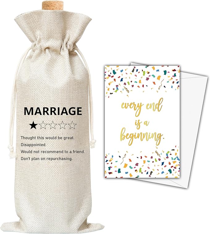 Dskly Divorce Gifts Wine Bag & Card, New Beginning Gifts, Break Up Wine Bag Gifts For Divorced Women Men Friends Sisters, Pairs Well With New Beginnings Wine Bag For Divorce Party -45