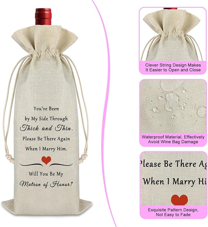 Matron of Honor Gift Bridesmaid Gift Wine Bag Bridesmaid Proposal Gifts for Friends from Bride Wedding Day Gift for Sister Bridesmaid Reusable Wine Wrap Bag Engagement Wedding Gift Valentin Gift