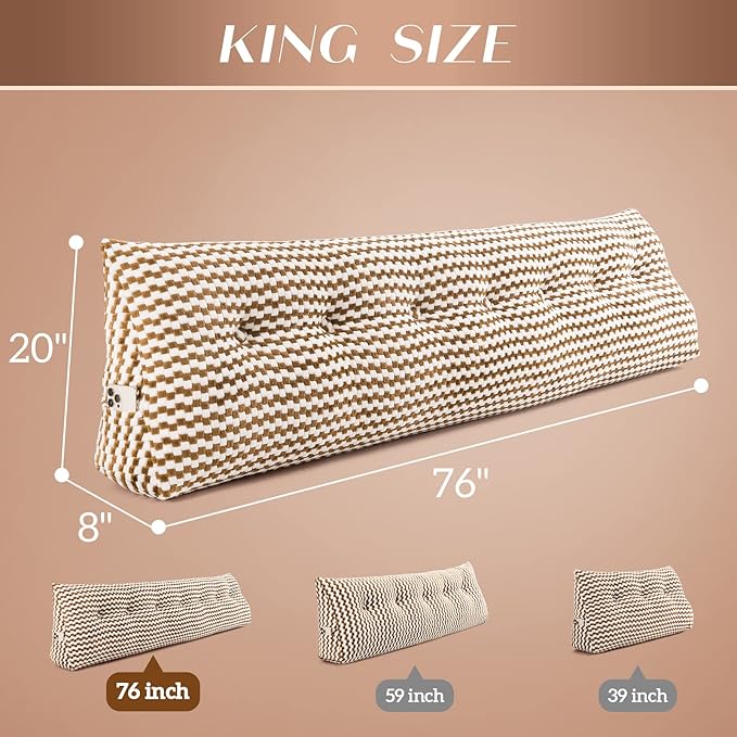Triangular Wedge Headboard Pillow Large Bolster Bed Rest Reading Pillow Backrest Positioning Support Bolster Cushion with Removable Cover King