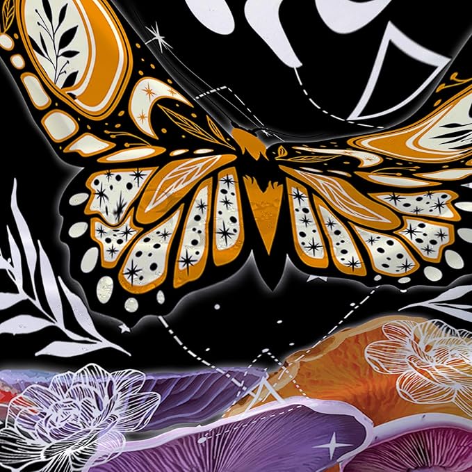 AILONEN Sun and Moon Shower Curtain,Death Moth Bath Curtain for Bathroom for Boys,Girls,Boho Hippie Style Shower Curtain,Colorful Mushroom Waterproof Fabric Shower Curtain Set with Hooks,72" W*78" H