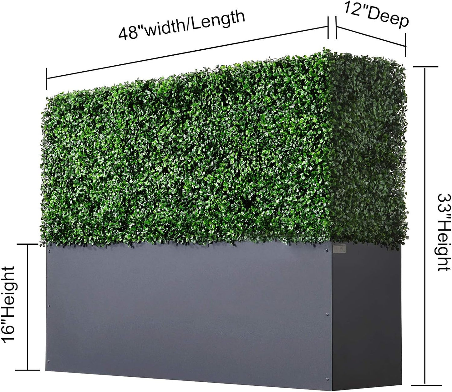 AGPL Upgraded Artificial Boxwood Hedge Wall with Gray Color Planter Box (33.5" Height 48" Width 12" Deep) …
