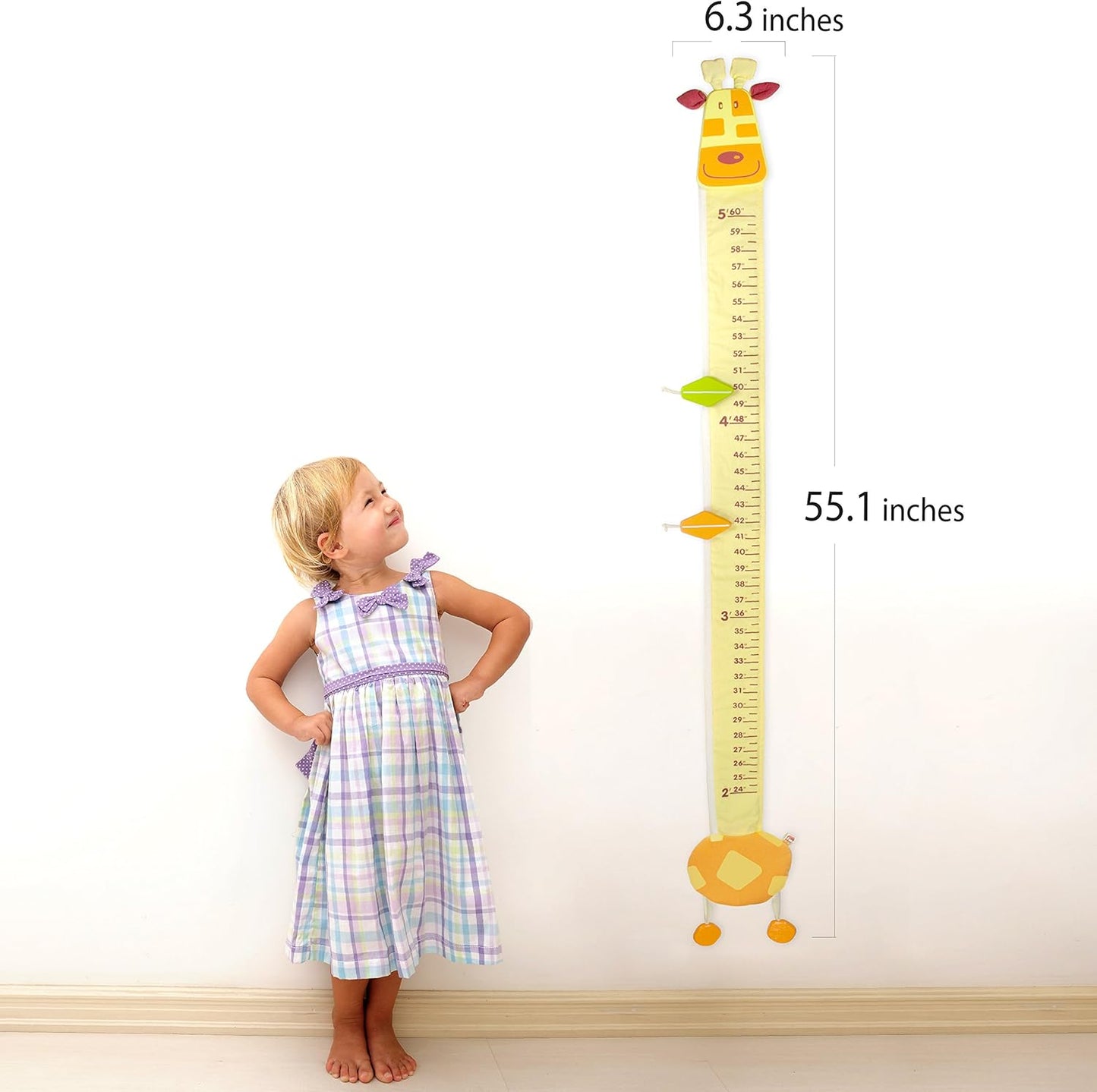 Wood and Fabric Wall Growth Chart, Height Measurement, Scale, Ruler for Kids (Giraffe)