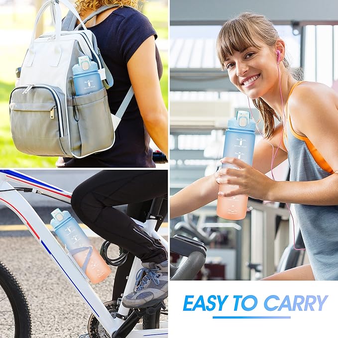 Motivational Water Bottle with Time Marker- 32oz Water Bottles with Times to Drink, Leakproof & BPA Free Sports Water Bottle with Straw & Carry Strap for Fitness, Gym, and Outdoor Sports