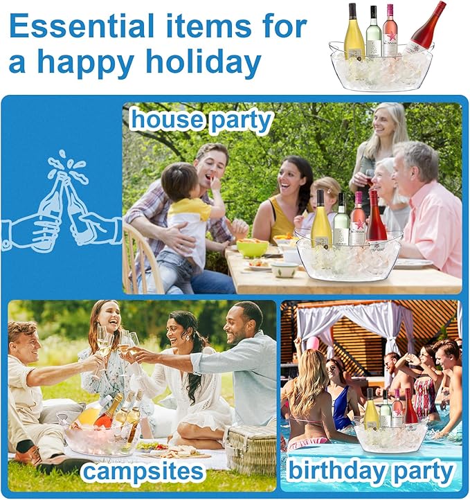 Ice Buckets for Parties, 5.5 Liter Large 2-Piece Acrylic Clear Bucket, Mimosa Bar Supplies with 2 Ice Bucket Scoops for Wine, Champagne or Beer Bottles Frozen,Ideal for Birthday Parties Outdoor,Bars