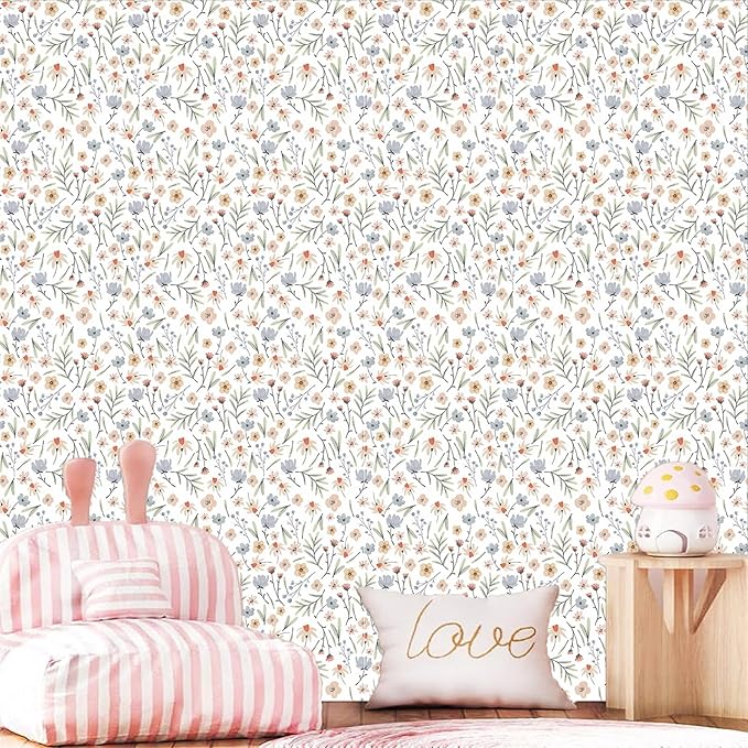 Floral Wallpaper Boho Flower Wall Decor Stickers Flower Leaf Wall Papers Botanical Plant Floral Leaves Wall Decals Peel and Stick Removable Boho Wallpapers for Nursery Bedroom Living Room Decor