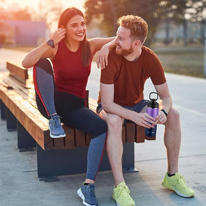 Insulated water bottle with Straw,18oz Stainless Steel Water Bottle for Adult Kids,Double Wall Vacuum Wide Mouth Insulated Water Bottle for School,BPA-free and Leak-proof（18oz,Purple Navy blue）