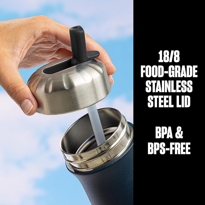 S'well Traveler Flip Straw Lid, Fits All Traveler Sizes, 18/8 Stainless Steel Lid with Straw, Flip Open for Easy Sipping On The Go, BPA Free,