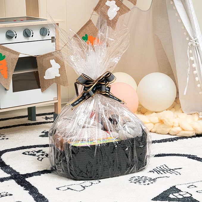 CHICVITA Rectangle Cotton Rope Woven Basket with Handles for Books, Magazines, Toys - Decorative Rectangle Basket for Baby Nursery, Living Room, Bathroom, Black