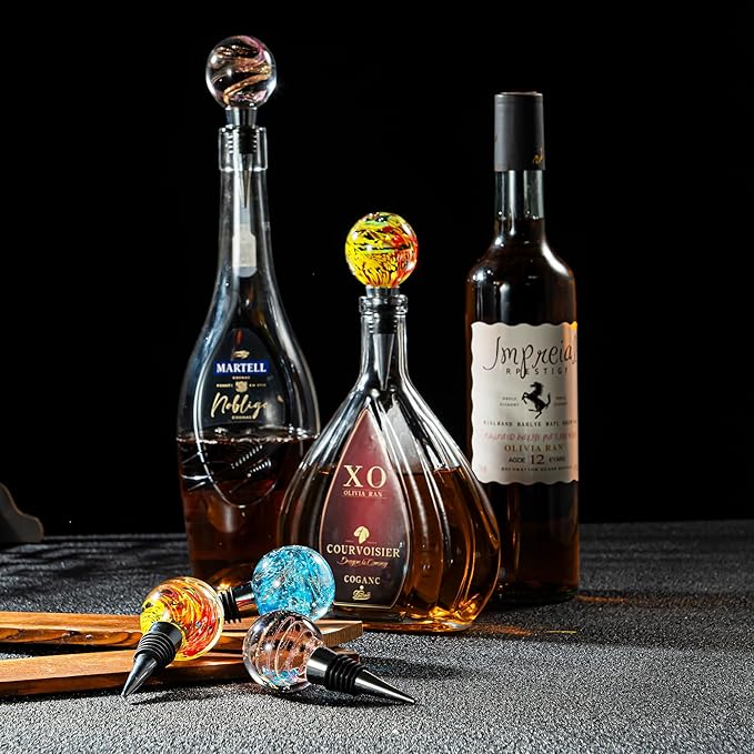 Murano Glass Wine Stoppers, Reusable Wine Bottle Stopper Champagne Stoppers, Perfect Kitchen Wine Decor Wine Accessories Gifts for Men and Women (Brown)
