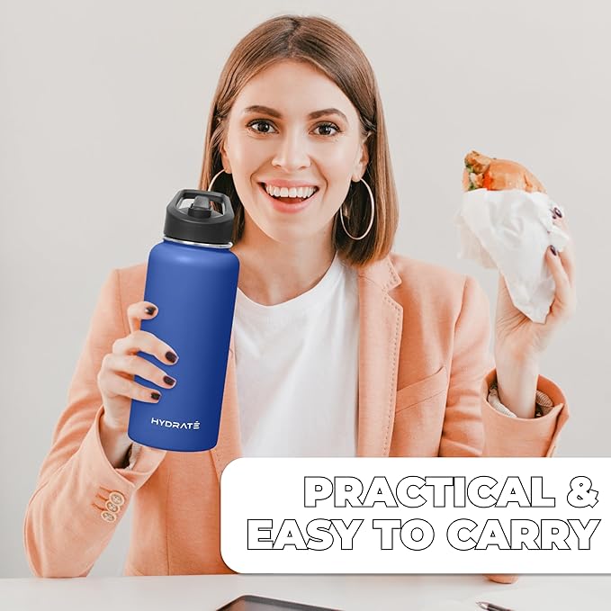 HYDRATE Insulated Stainless Steel Water Bottle - Large Reusable Flask with Leak-Proof Design and Convenient Handle - Double Vacuum Insulation for School, Work, or Adventure