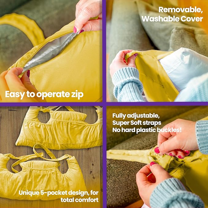 Mastectomy Pillow Post Op Pillow for Breast Surgery Recovery | Choose The Color for You | Hand Ice-Pack Pockets | Converts to Cloud Soft Cushion (Golden Rays)