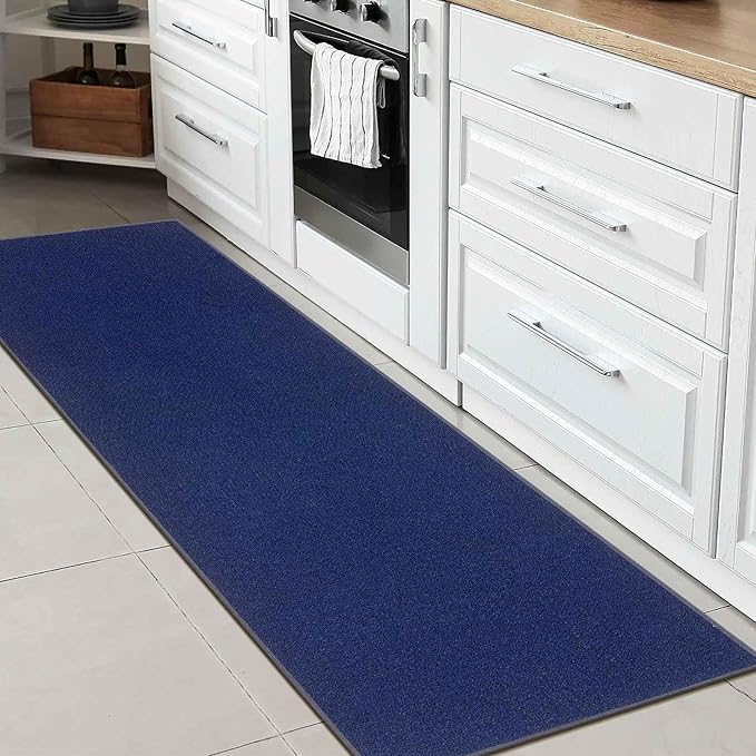 Machine Washable Modern Solid Design Non-Slip Rubberback 3x10 Traditional Runner Rug for Hallway, Kitchen, Bedroom, Living Room, 2'7" x 9'10", Navy