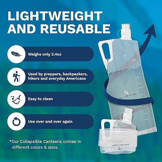 Survivor Filter 2L Clear Collapsible Water Bottles - Travel, Hiking, Foldable, BPA-Free - 2 x 67oz