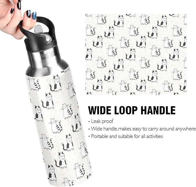 MNSRUU Insulated Water Bottle with Straw, Rainbow and Unicorns Stainless Steel Flasks for Sports Cycling Hiking School