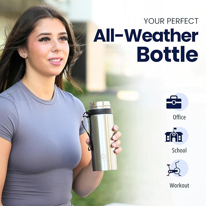 Stainless Steel Thermal Bottle, 600 mL, Digital Temperature Display, 4 Colors (Silver)