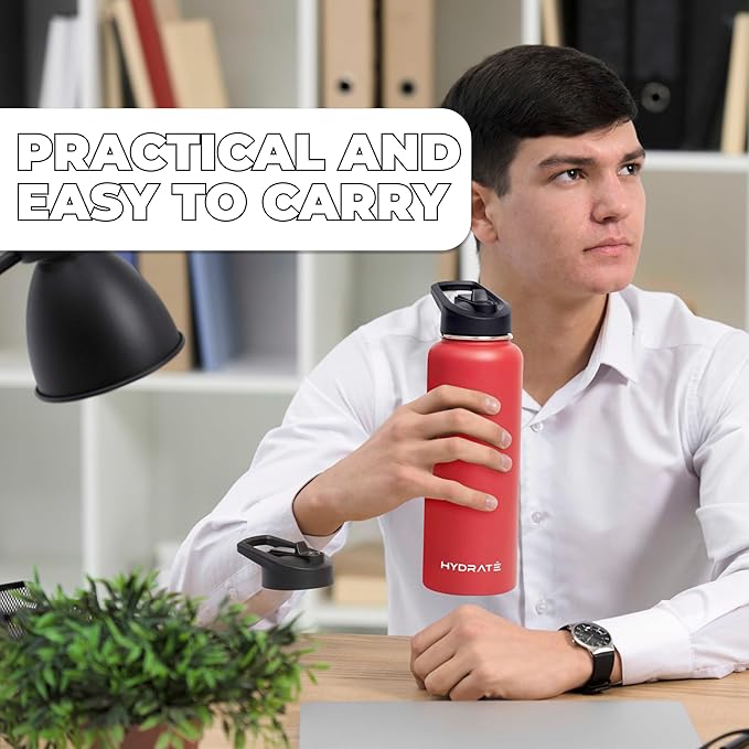 HYDRATE Insulated Stainless Steel Water Bottle - Large Reusable Flask with Leak-Proof Design and Convenient Handle - Double Vacuum Insulation for School, Work, or Adventure
