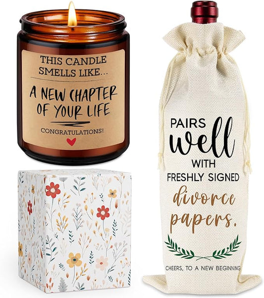 Fairy's Gift Divorce Gifts for Women Men, Divorced Gifts for Women, Break up, Divorce Party, Funny Gifts for Newly Divorced Woman, Friend, Breakup Gifts for Women Men - Divorce Wine Bag & Candle