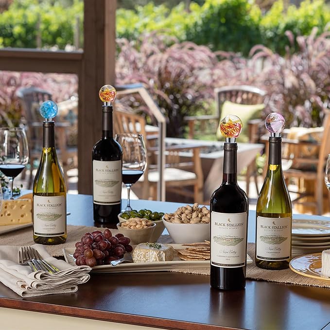 Multicolor Art Murano Glass Wine Stopper, Exquisite Wine Bottle Stopper, Colorful Leak-Proof and Reusable Wine Saver, Decorative Bottle Stoppers for Gifts, Bar, Holiday Party, Wedding, Pack of 3