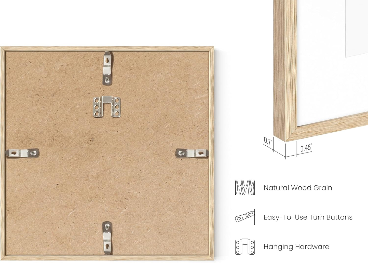 HAUS AND HUES 10x10 Square Picture Frames Set of 15 - Oak Wood Frames with Mat, Beige