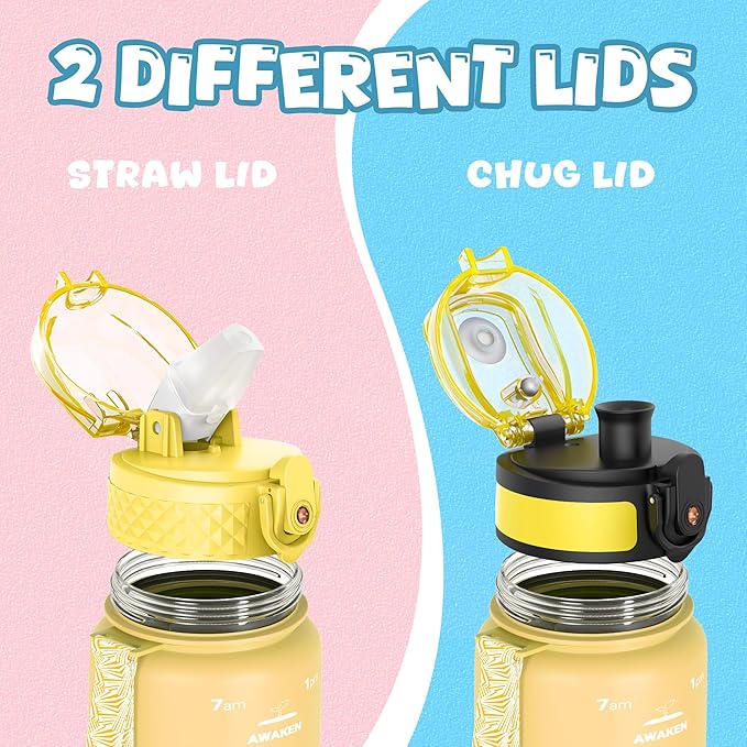 OLDLEY Kids Water Bottle for School, 17 oz (2 lids) BPA-Free Reusable Leak-proof Durable Tritan Plastic Water Bottles with Straw & Chug Lids, Anti-dust Spout Cover (Nectarine)