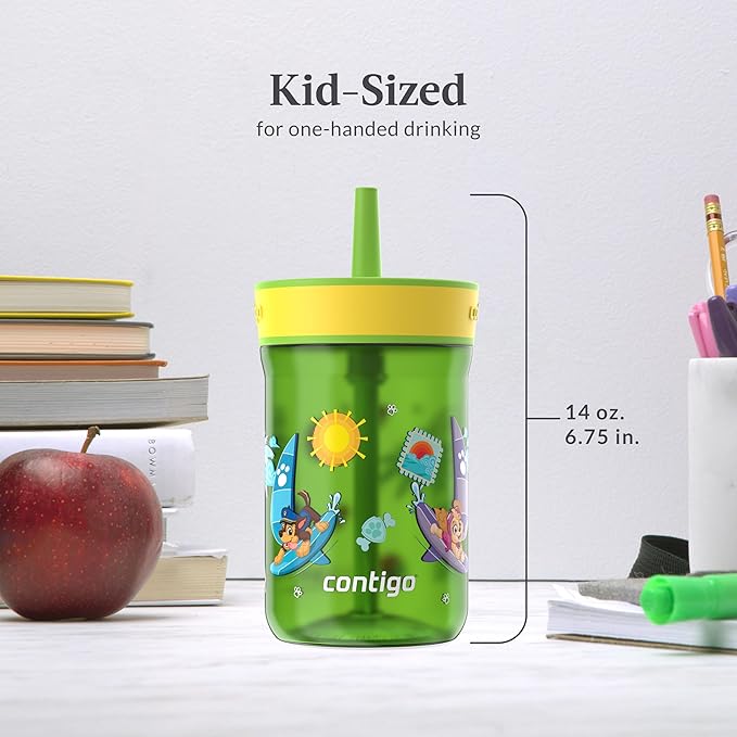 Contigo Leighton Tumbler with Straw, 14 oz, Cool Lime PAW Patrol (Color changing straw); Glacier PAW Patrol (Color changing body)