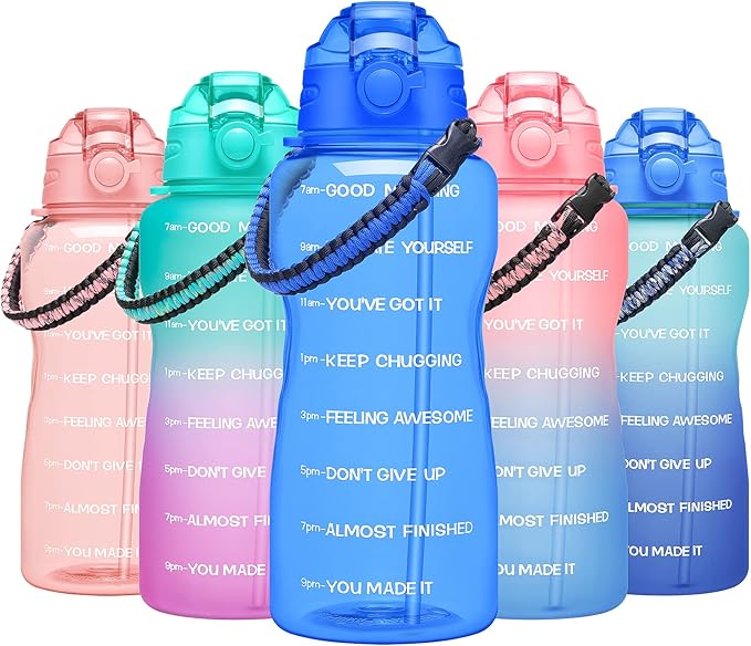 Water Bottles 1 / Half Gallon with Time Marker and Straw, Large Fitness Sports Motivational Bottle, Wide Mouth Leakproof and BPA Free for Travel, Gym,office,school