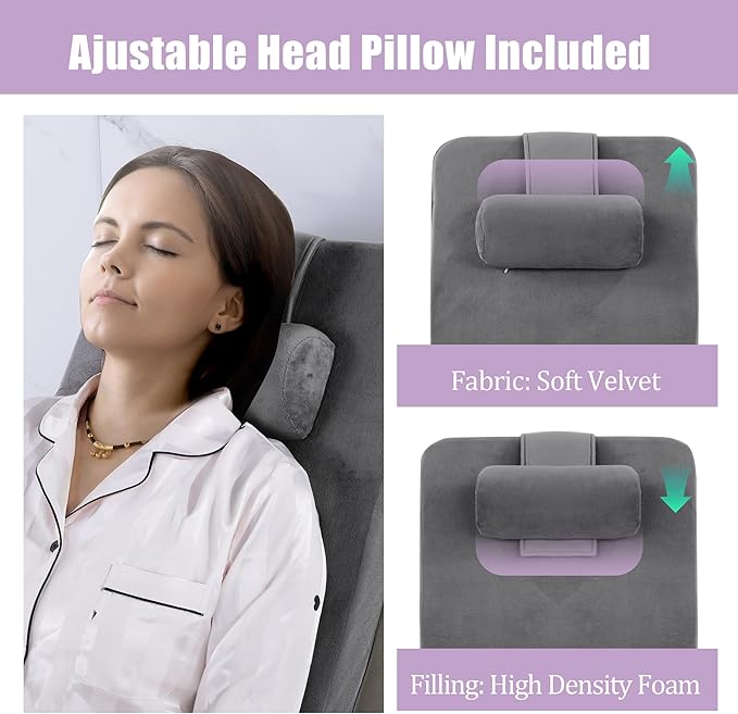 HOMBYS Inflatable Wedge Pillow with Foam Backrest Pillow & Headrest, Adjustable Angle, Soft Headboard for Adult, Elderly, Pregnant Resting & Reading, Foldable & Poratable, Pump Include