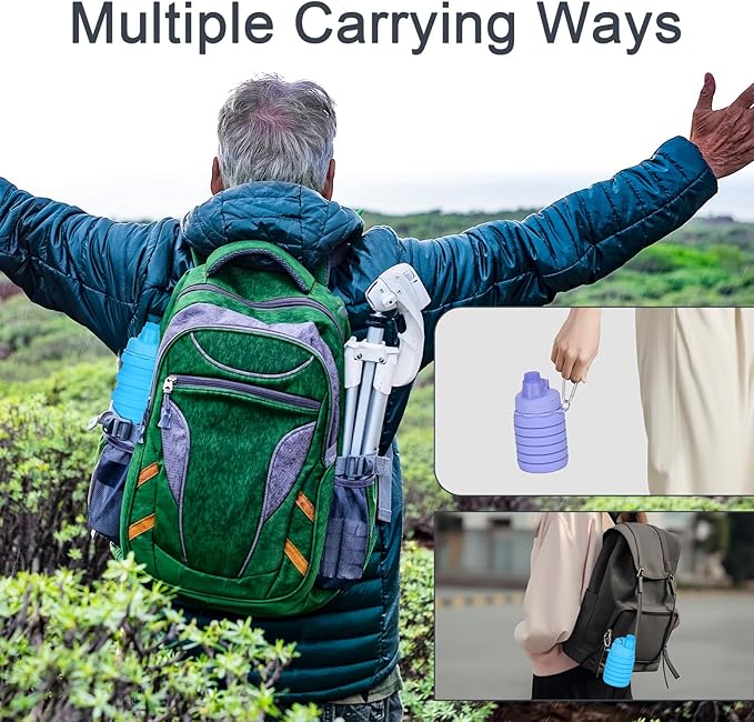 Collapsible Water Bottles, Water Bottle for Girl, Kids, Portable Water Bottle with Leakproof Lid, Reusable Food-Grade Bpa-Free Silicone Travel Bater Bottles for Gym, Hiking, Sports, Camping, Biking