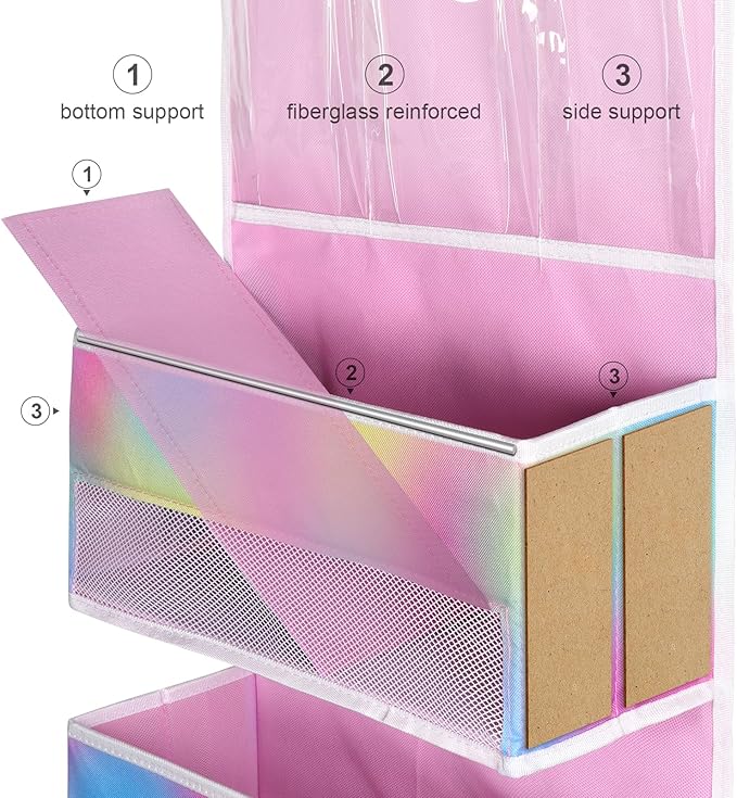 Univivi Door Storage Organizer Nursery Over the Door Organizer Baby Storage with 4 Large Pockets and 3 Small PVC Pockets for Baby Girls Room Toys and Sundries Organization