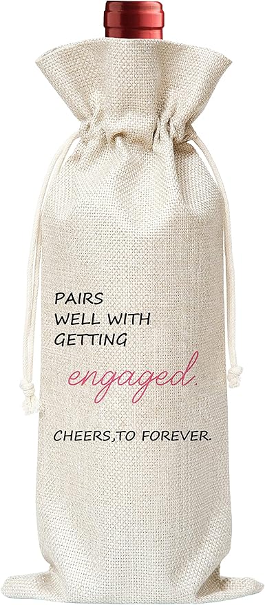 Engaged Gift Wine Bag,Gift For Wedding,Couple,Cotton linen Drawstring Wine Bag(1 Pcs) - WB012