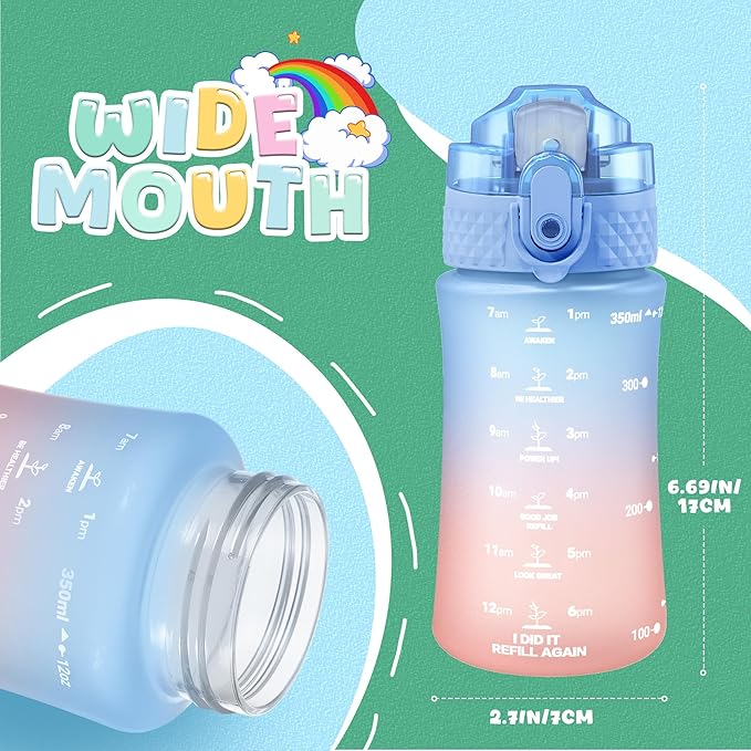 OLDLEY Kids Water Bottle for School, 12 oz (2 lids) BPA-Free Reusable Leak-proof Durable Tritan Plastic Water Bottles with Straw & Chug Lids, Anti-dust Spout Cover (Dreamland)