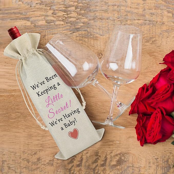 Gfhzdmf Baby Announcement Gift for Husband Wine Gift Bag Reveal Pregnancy Gift for Mother in Law Friends Wine Wrap Bag New Year Gift for Family Member Drawstring Burlap Wine Bag Mother's Day Gift