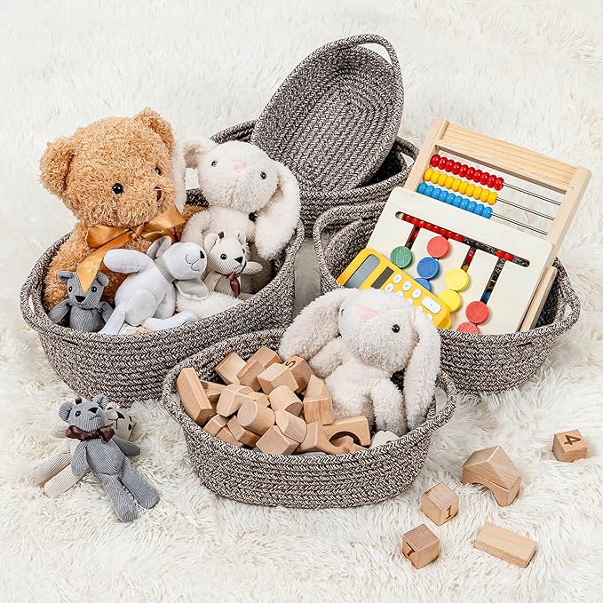 CubesLand Small Shelf Shelves Closet Over Toilet Storage Cube Organizer Basket Bin 5-Piece,Woven Basket Bin for Organizing,Nesting Cute Rope Baby Dog Cat Toy Basket Box,Brown Basket for Storage