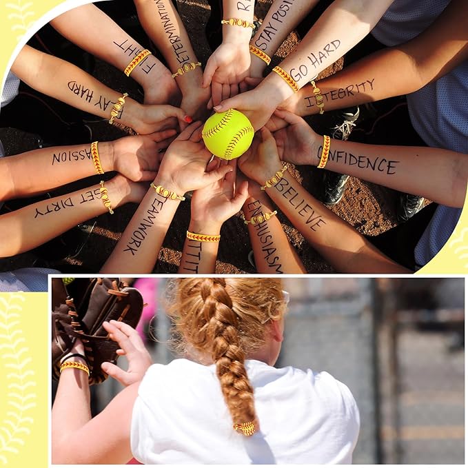 Layhit 134 Pcs Party Favors Set Include Cosmetic Bag Drawstring Backpack Hair Ties Charm Bracelets Silicon Bracelets Water Bottles Keychains Stickers for Sport Team Gifts (Yellow,Baseball)