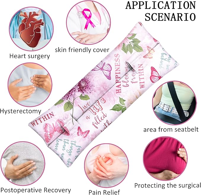 Mastectomy Pillow, Hysterectomy Pillow, Post Heart Surgery Seatbelt Pillow, C Section Recovery Pillow, Port Pillow for Chemo Patients, Pacemaker Seatbelt Protection, Breast Cancer Gifts for Women