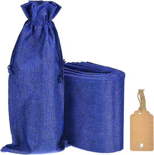 uxcell Burlap Wine Bags with Drawstrings, 12Pcs Wine Gift Bags Reusable Wine Bottle Bags with Ropes and Tags for Wedding, Birthday, Travel (14 x 6.3 In, Blue)
