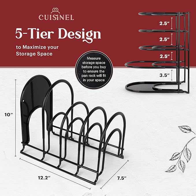 Cuisinel Pots and Pans Organizers - 2-PACK of Silicone-Coated Non-Slip 12" Heavy Duty Skillet Rack - Kitchen Organization Storage - Holds Cookie Sheets, Cutting Boards, Cast Iron Cookware, Dish Stand