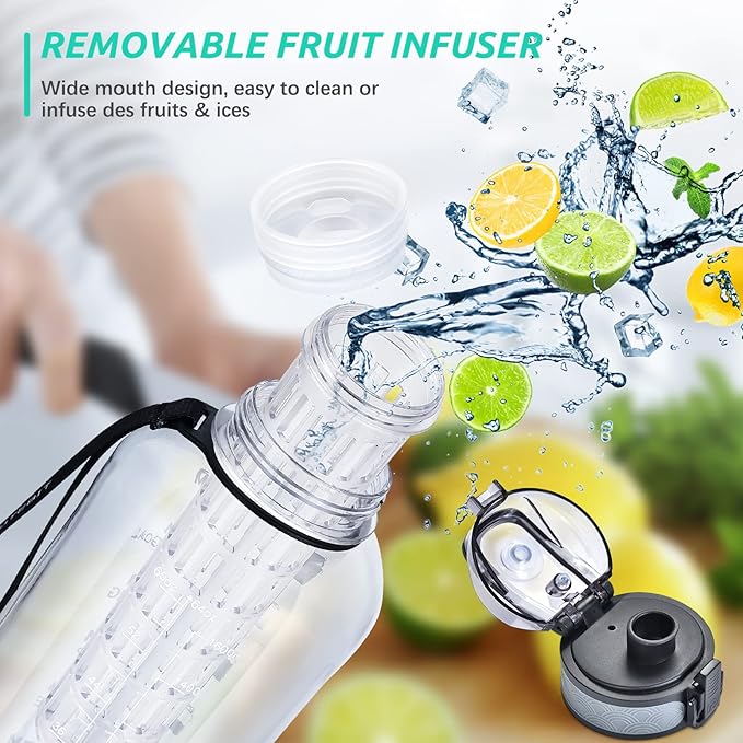 UTEBIT Fruit Infuser Water Bottle 68 OZ Infused Water Bottles Leakproof Plastic Infusion Water Bottle With Straw for Gym,Camping,Travel,Outdoor