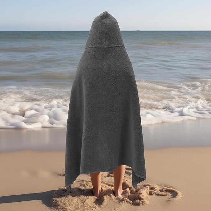 Hooded Bath Towel Wrap - Super Zero Twist 100% Cotton Large Oversized Hooded Kids Towel - Toddler Shower Pool Beach Towel - Super Soft Absorbent Quick Dry Easy Care Gift - 30 x 54 - Grey