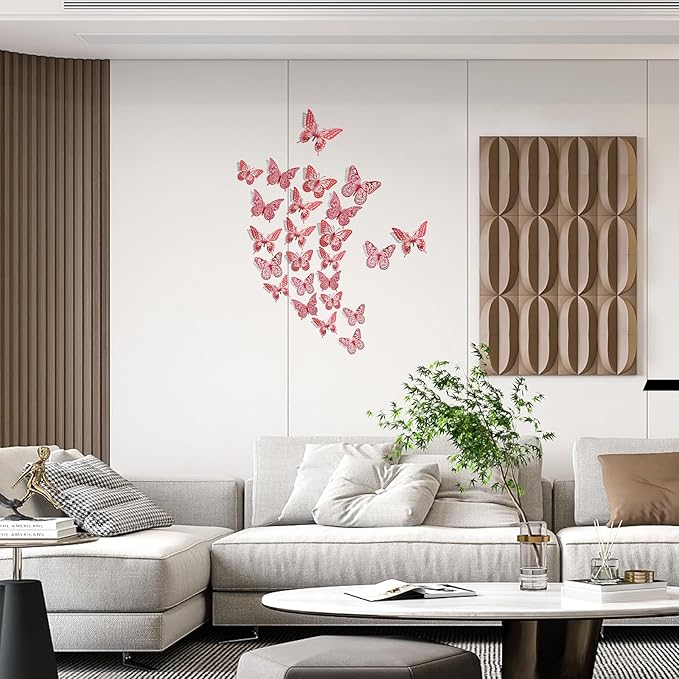 SAOROPEB 3D Butterfly Wall Decor 48 Pcs 4 Styles 3 Sizes, Butterfly Decorations for Butterfly Birthday Decorations Butterfly Party Decorations Cake Decorations, Removable Stickers (Blood Red)
