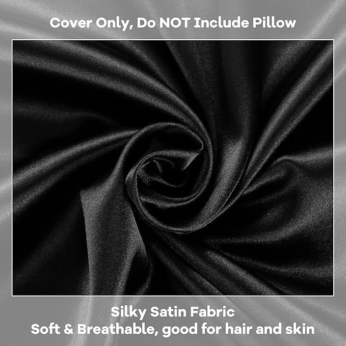 HOMBYS Satin Bed Wedge Pillow Cover Silky & Smooth Wedge Pillowcase 1 Pack 24x24x8, Soft & Breathable, Removable & Machine Washable-Zipper Design (Pillow Not Include), Black