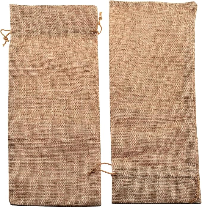E-outstanding 10PCS Burlap Wine Bags Drawstring Dust-proof Hemp Red Wine Bag Hessian Cloth Bottom Gift Bags for Holiday Giving Blind Taste Party