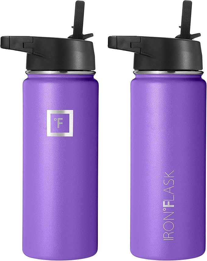 IRON °FLASK Sports Water Bottle - 18oz, 3 Lids (Straw Lid), Leak Proof - Stainless Steel Gym & Sport Bottles for Men, Women & Kids - Double Walled, Insulated Thermos, Metal Canteen