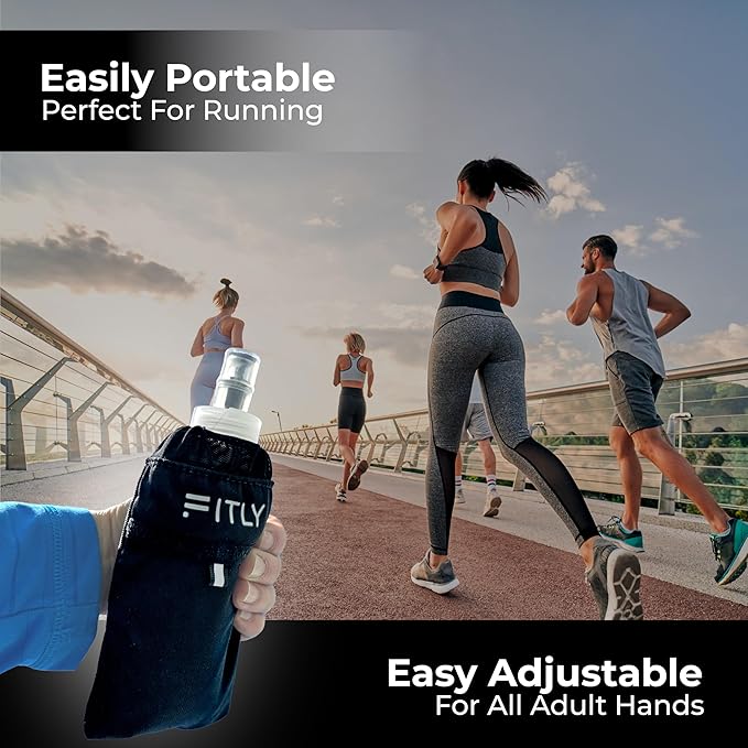 Running Handheld Water Bottle 12 oz Soft Flask - Hand Water Bottle For Runners, Hiking, Skiing & Outdoor - Fits F2, F2, F3 & F4 Collapsible Flask - Hydration Bottle Holder with Pocket - Blue