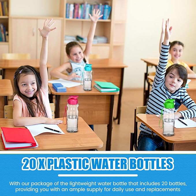 Tioncy 20 Pieces Plastic Water Bottles for Kids Bulk 17 oz Gym Sports Adults Kids Reusable Large Water Bottles Leakproof Drink Flip Top Bottles for Party Outdoor Children School